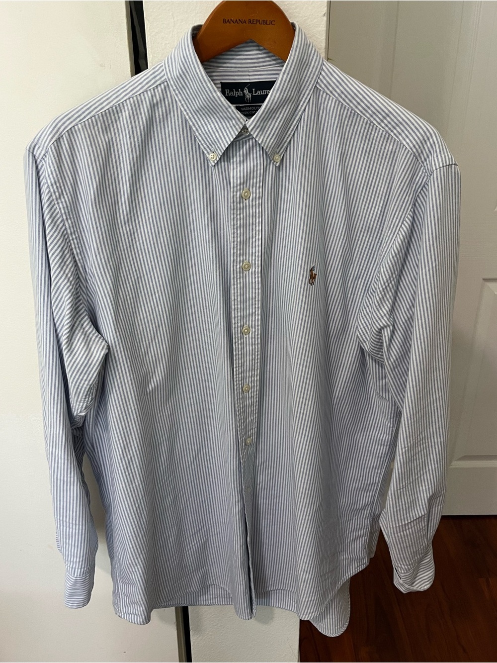 Polo Ralph Lauren Yarmouth Blue and White Pinstripe Button-Down Oxford Shirt